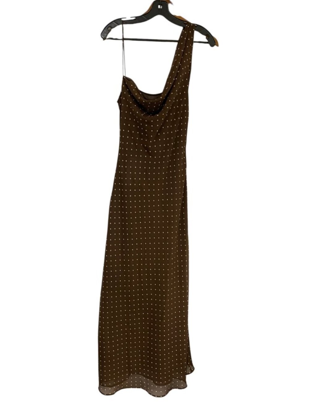Zara Womens Dress Medium Brown Draped Neck Polka Dot Chiffon Lined 3152/274 NWT - Picture 2 of 10